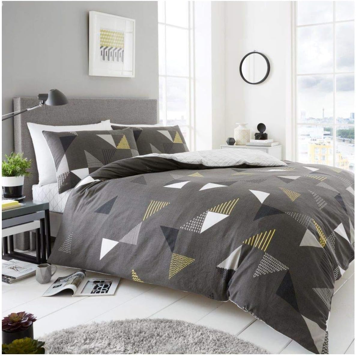 GC GAVENO CAVAILIA Reversible Floral Duvet Cover Quilt Set Easy Care Poly Cotton Botanical Bedding, Polycotton, Marco Grey, Super King