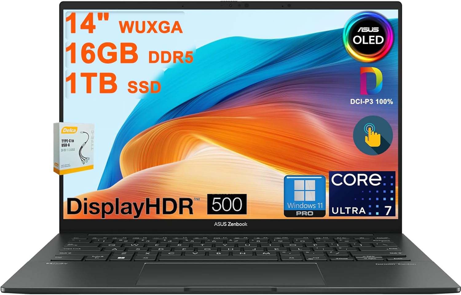 ASUS Zenbook 14 OLED Laptop | 14" WUXGA Lumina OLED Touch (100% DCI-P3, 500nits HDR) | Intel 16-core Ultra 7 255H (Up to 13 Tops) | 16GB DDR5 1TB SSD | Backlit Fingerprint Win11Pro w/DLCA Accessory - Thumbnail 4