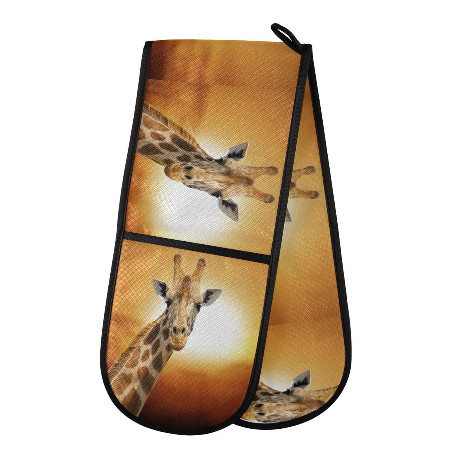 Double Oven Glove Africa Animal Giraffe Heat Resistant Double Ovens Mitt Modern Cooking Gloves Potholders