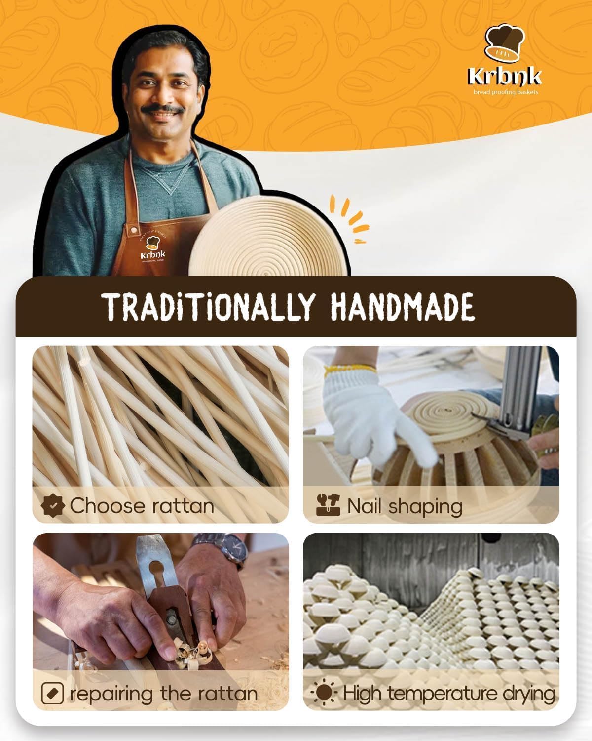 Sauerteig-Set für Anfänger, Brot-Banneton-Gärkörbe, 22,9 cm und 25,4 cm, 1000 ml Sauerteig-Starterglas, indonesisches Rattan-Backzubehör, Brot-Herstellungswerkzeuge, komplettes