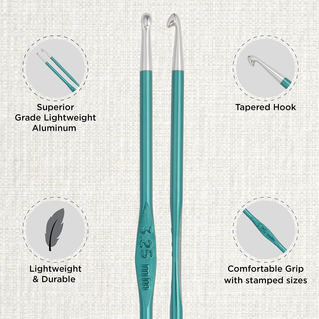KnitPro Zing Deluxe Single-Ended Crochet Hook Set | 9 US Sizes (2mm to J)