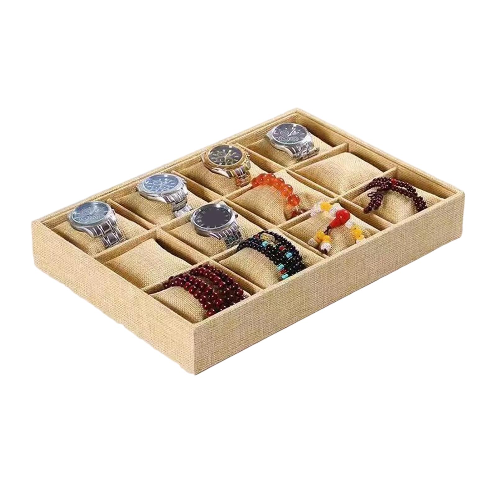 Msioytog Jewelry Organizers Trays 12 Compartment Stackable Holder with Adjustable Pillow for Storage Flannel Jewelry Storage Tray