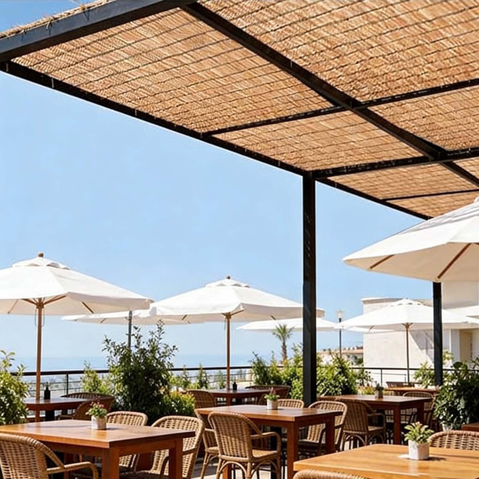 Recinzione Canne Naturali 50-160cm Di Altezza Canne Di Bambu per Esterno Canniccio,Canne Recinzione Per Giardino, Schermo Protezione Privacy Decorativo Per Piscina Terrazza Patio(Carbonized,140x500cm)