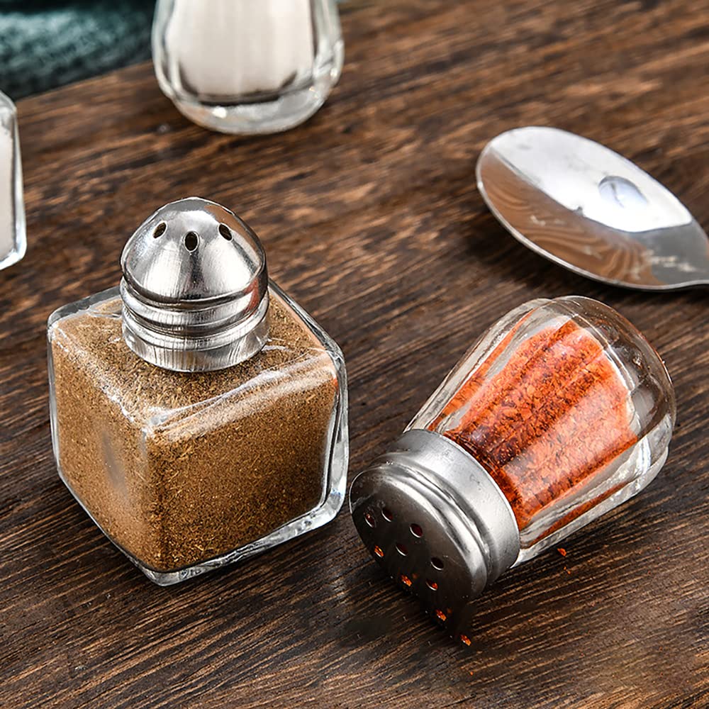 Mini salero y pimentero de 30 piezas, pequeños soportes transparentes para sal y pimienta, coctelera de especias de cristal en forma de cubo para cocina, hogar, boda, fiesta, barbacoa y camping