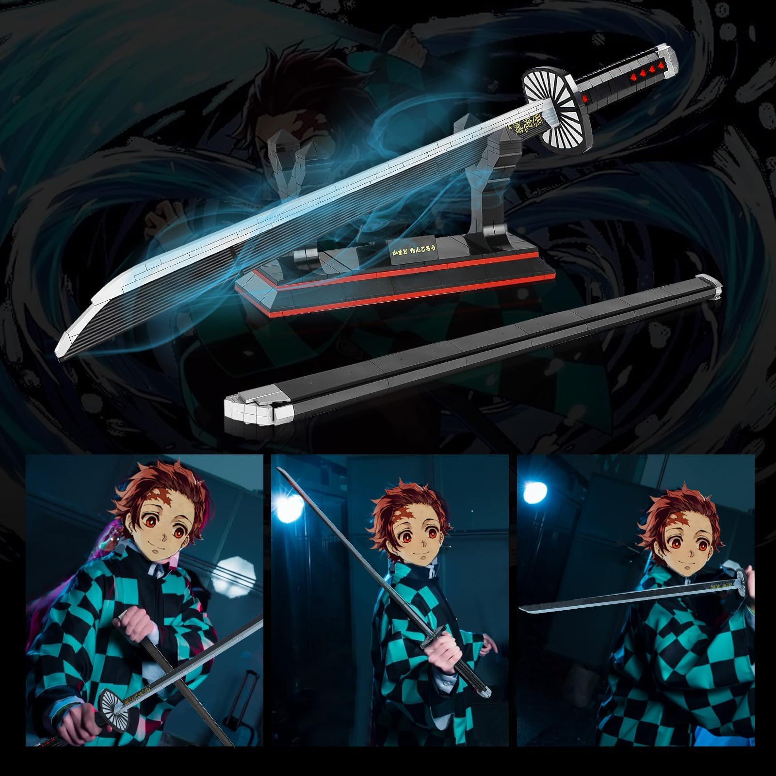 QLT Ideas Katana cosplay Tanjiro Kamado Demon Slayer briques 771 pièces fourreau support