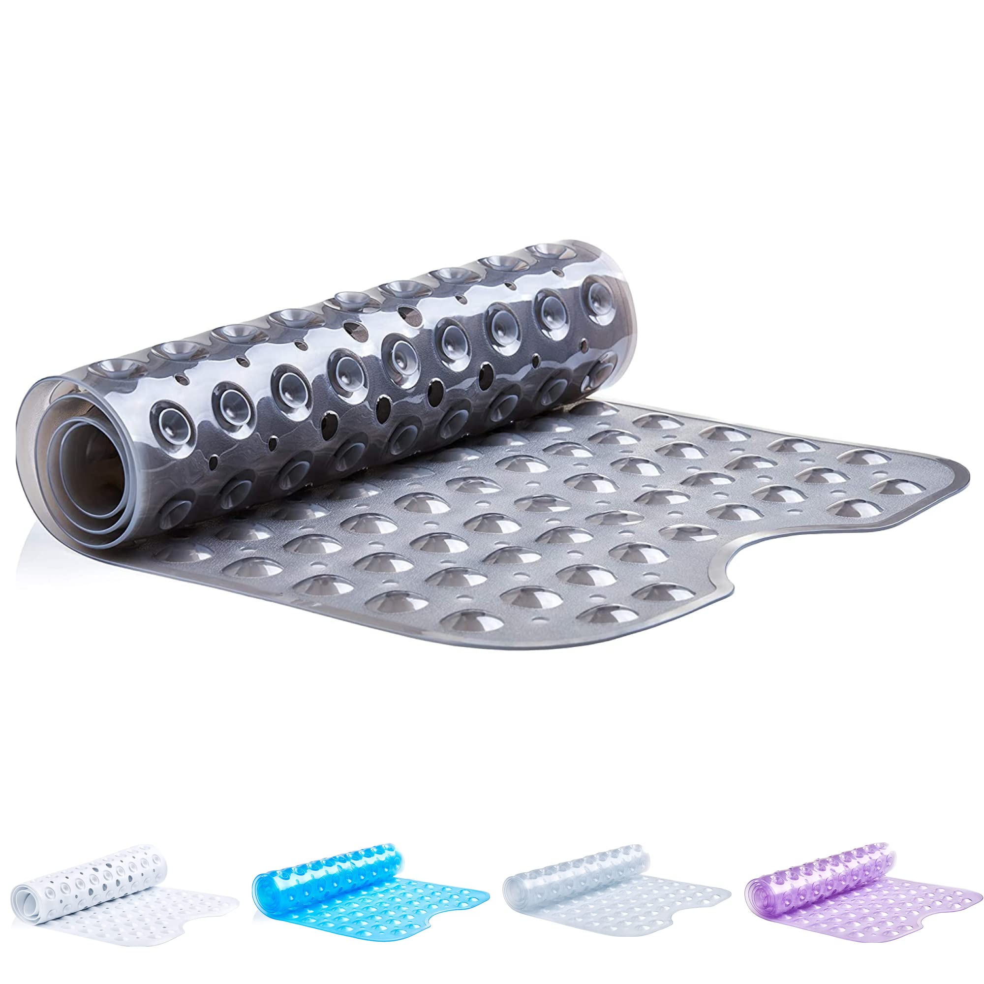 TranquilBeauty rutschfeste Badematte mit Saugnäpfen | Grau 100x40cm/40x16in Extra Lange Badewannenmatten | Maschinenwaschbar, Latex-frei | Duschmatte Ideal für Ältere & Kinder