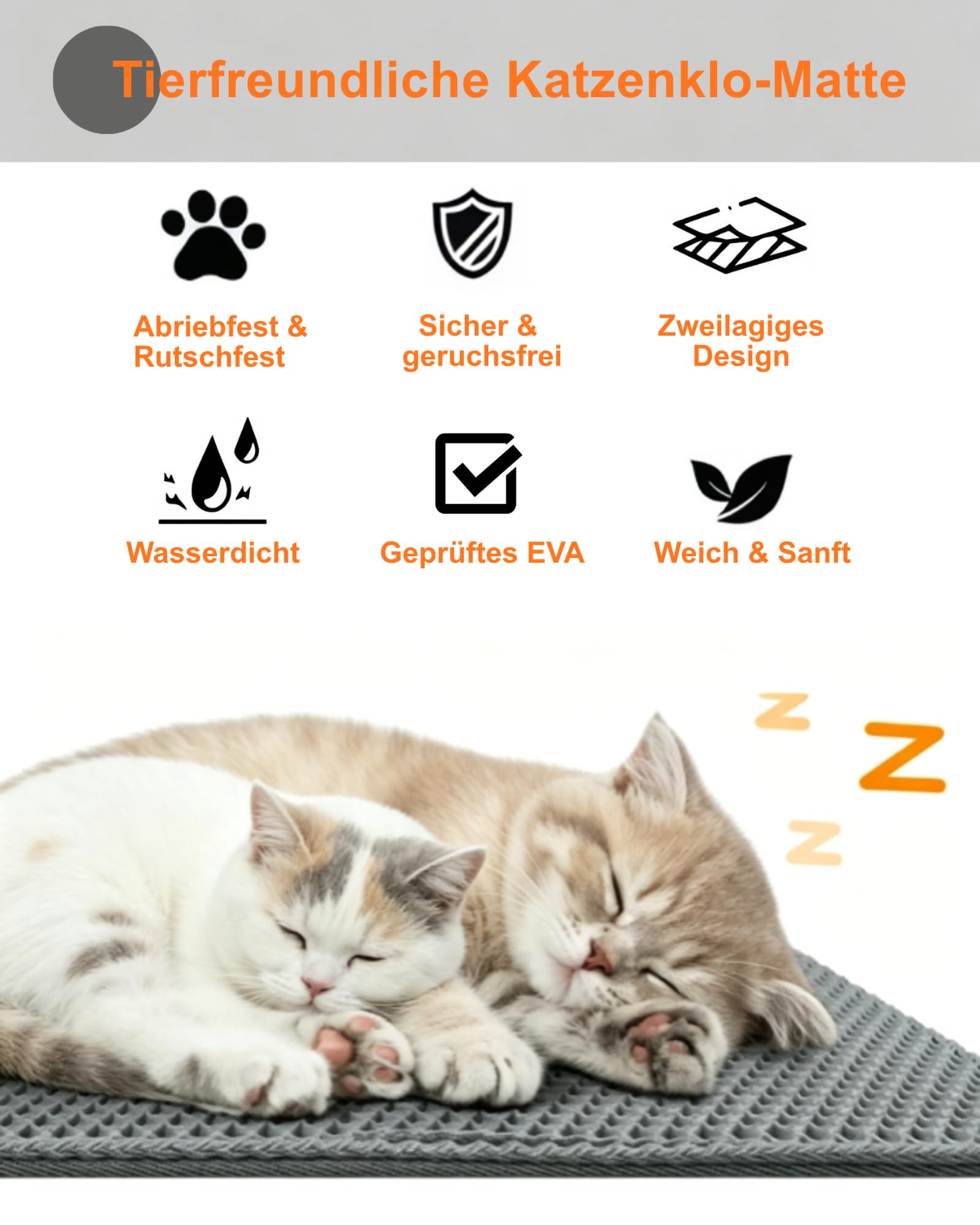 Katzenklo Matte Groß XXL 90x60 cm Waben Doppelschicht Katzenstreu Matte, Urin- & Wasserdichte Katzenklo Unterlage, Rutschfeste Katzenstreumatte für den Boden, Leicht zu reinigen, Grau