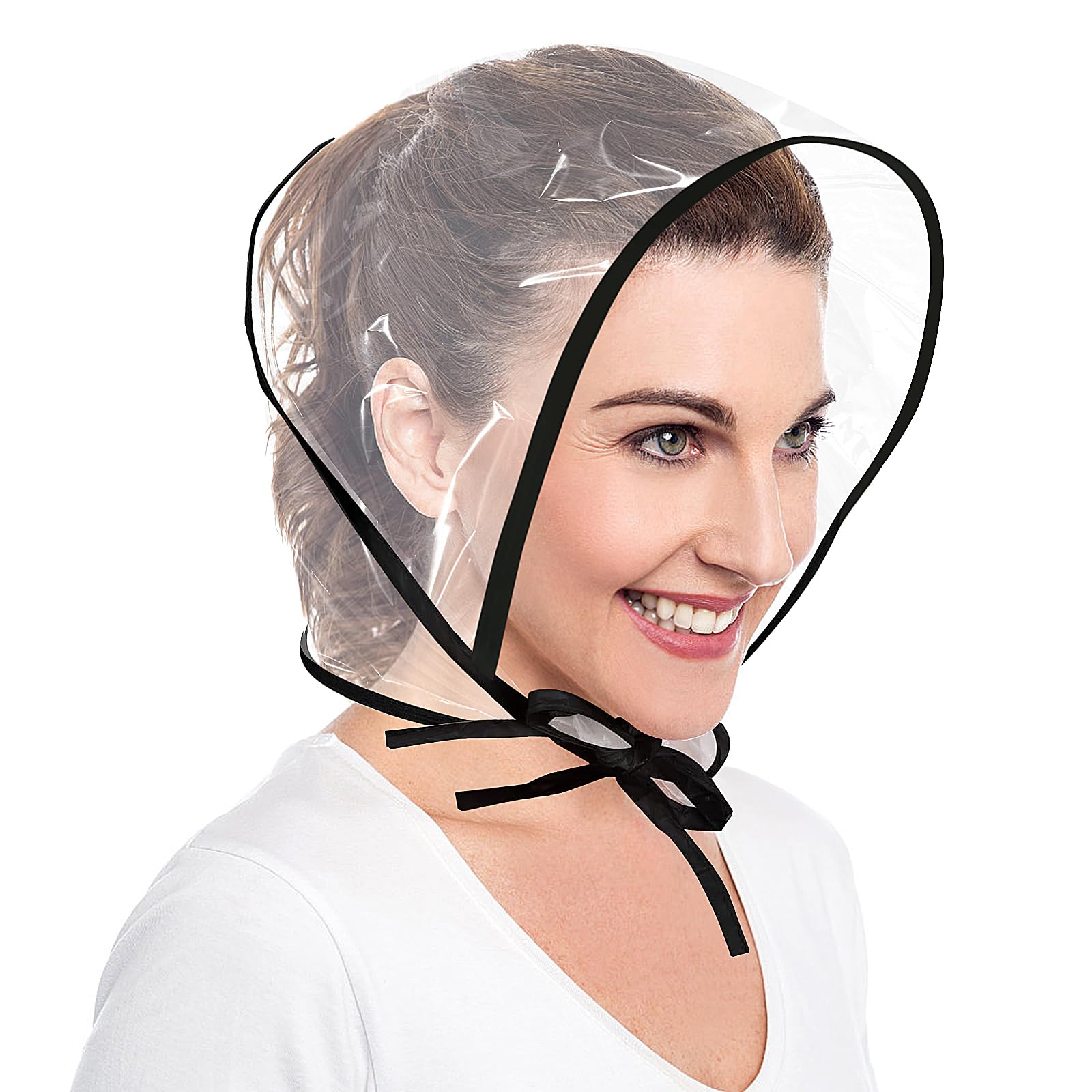 SelfTek6 Pcs Rain Bonnet with Visor Clear Plastic Rain Hats, Waterproof Rain Scarf Pro-tect Hairstyle for Women Lady (Black)