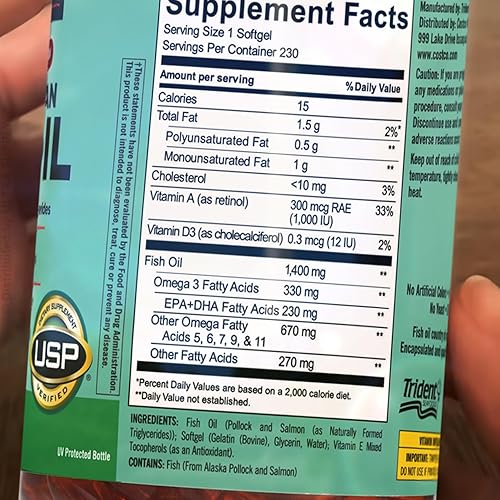 Miniatura 2 de Kirk Lands Signatures - Aceite de pescado salvaje de Alaska, 1400 mg (230 unidades. Paquete económico) Omega 3 cápsulas blandas de origen sostenible