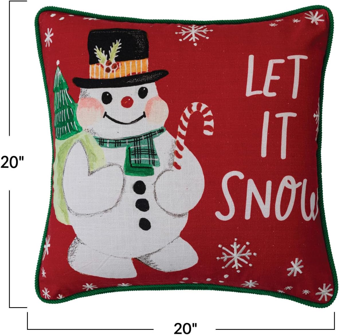 Creative Co-Op 20" Square Cotton Printed Pillow w/Snowman, Embroidery, Corduroy Piping & Corduroy Back Let It Snow, Multi Color ©