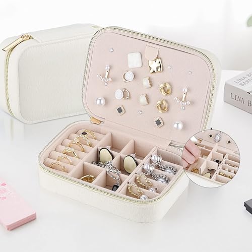 Miniatura 2 de Firelex Joyero de viaje para joyas, organizador portátil de joyería, estuche de joyería de terciopelo para mujer, mini caja de joyería para anillos,