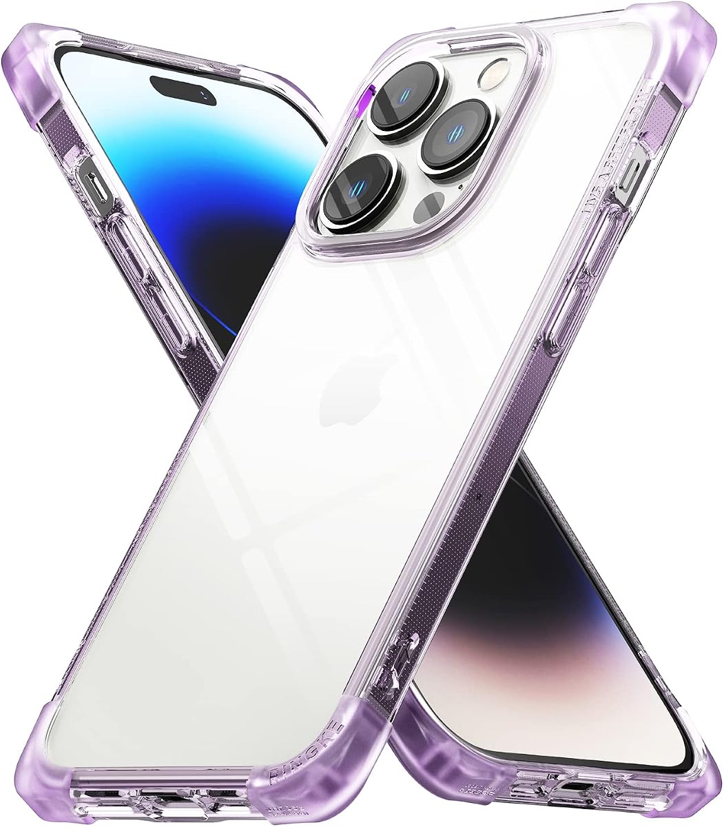 Ringke for iPhone 14 Pro Case [Fusion Bumper Clear Purple] | Rectangular Shape Reinforced Corner, Shockproof Protective Cover for Women, Men