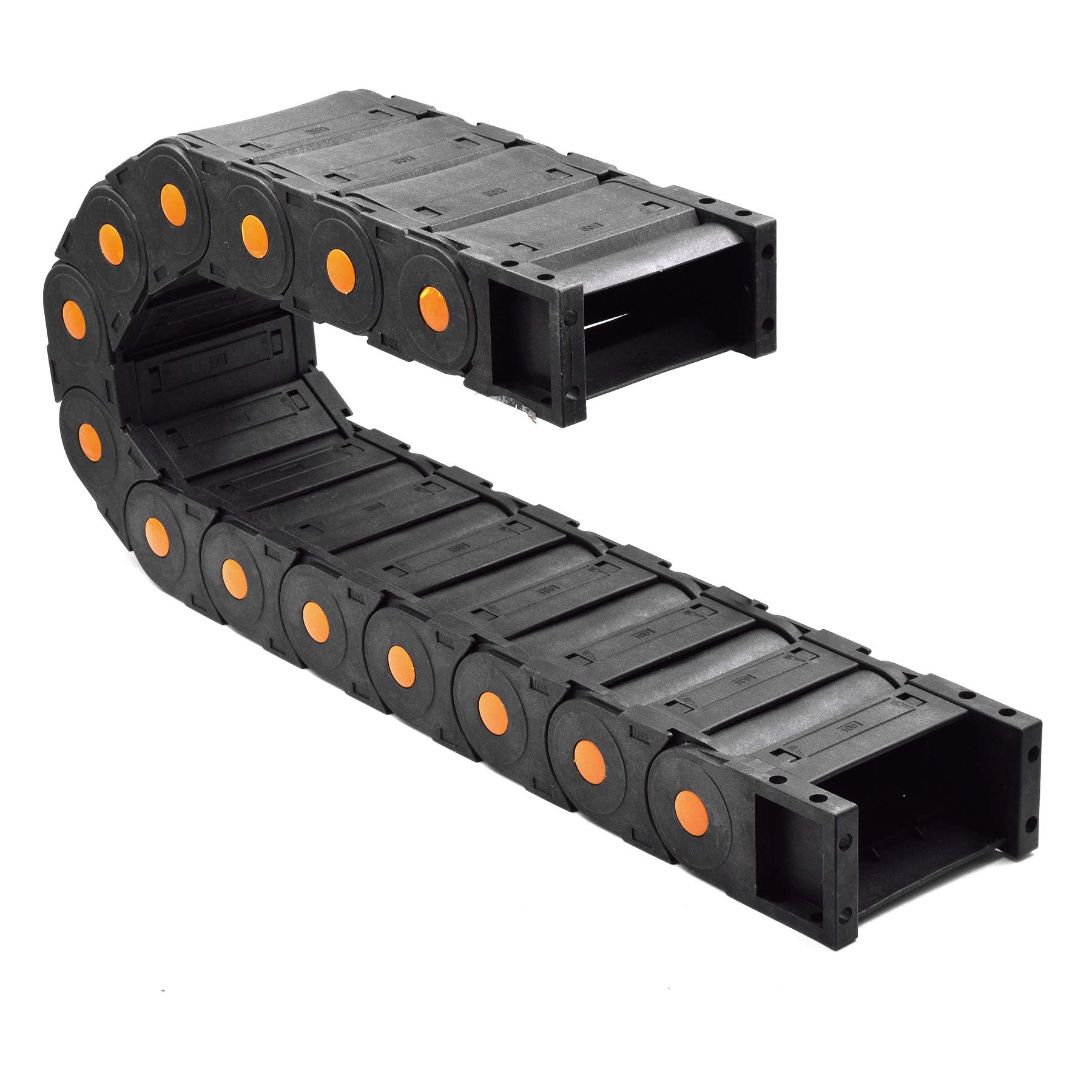 Plastic Drag Chain Cable Carrier Closed Type with End Connectors R150 45 x 100mm L1000mm for Electrical CNC Router Machines