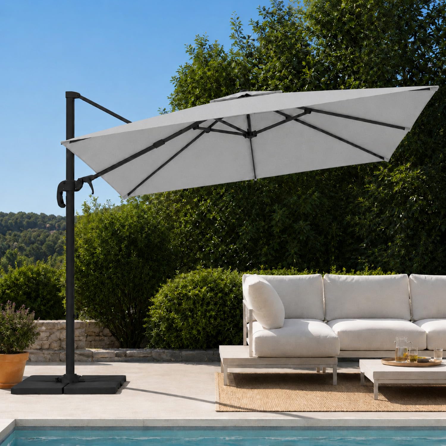 Ombrellone 3x3 M Giardino Braccio Retrattile Per Piscina Terrazze Bar Hotel In Acciaio Inossidabile Braccio Rotabile 360° Impermeabile Resistente Ai Raggi UV Grigio Chiaro