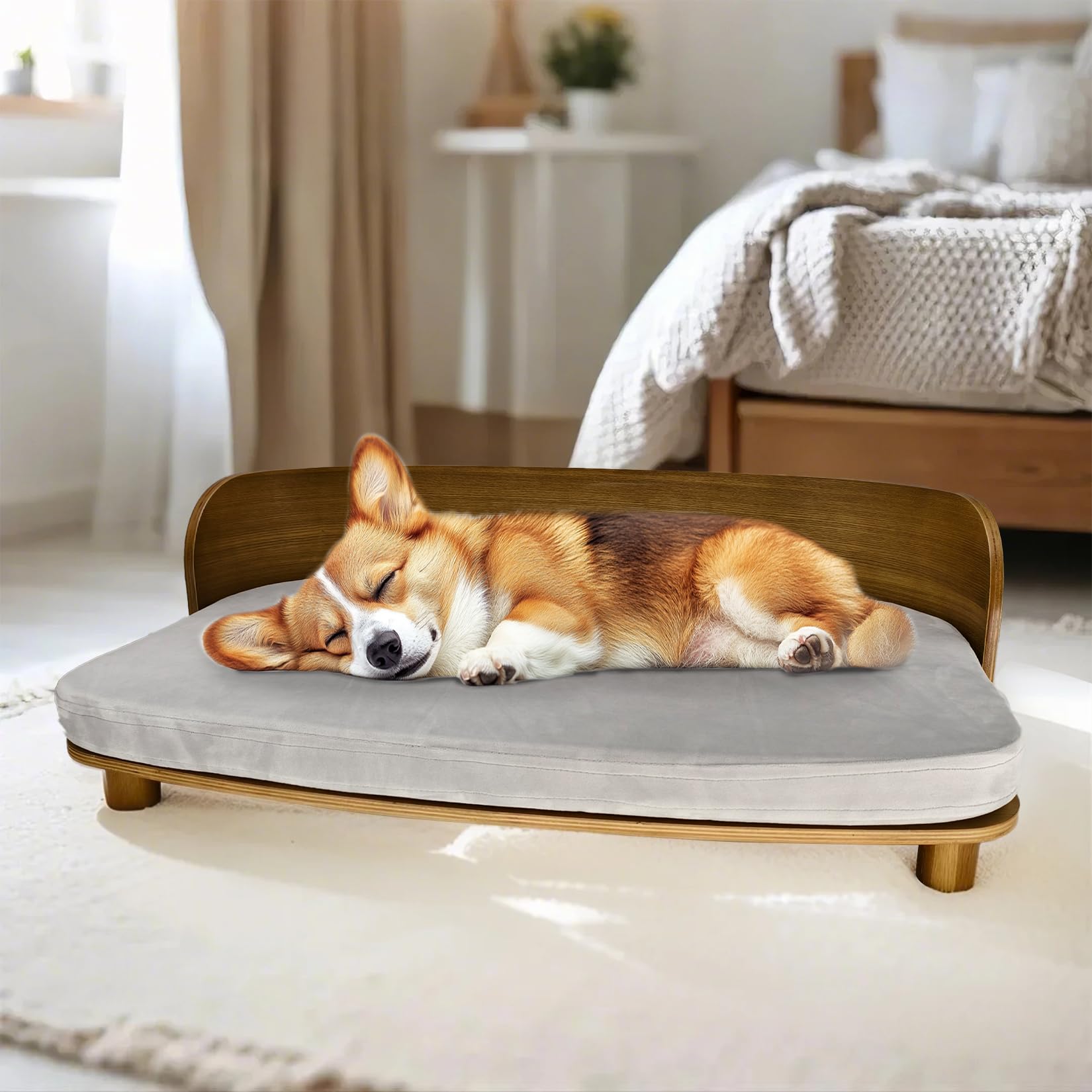 BingoPaw BinoPaw Elegantes Hundesofa mit Holzrahmen, Erhöhtes Haustierbett Katzensofa für Hunde und große Katzen bis 20 kg, 83x57 cm