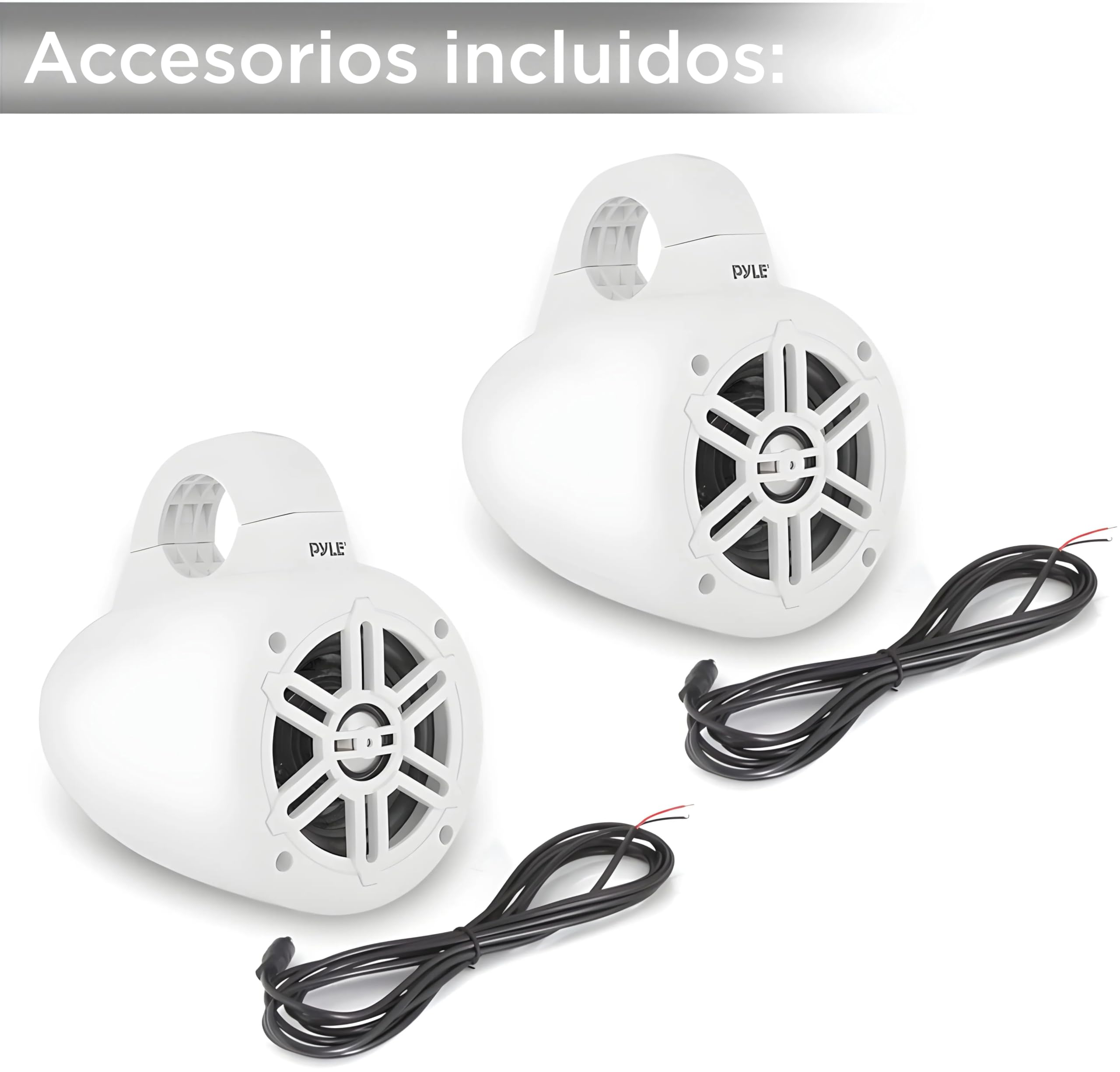 Pyle Altavoces de Torre, Wakeboard Marinos, A Prueba de Agua, Subwoofer Doble de 4”, 300W, Kit de Sistema de Audio, para Barco, Tweeter de cupula de Titanio, Abrazaderas de Montaje