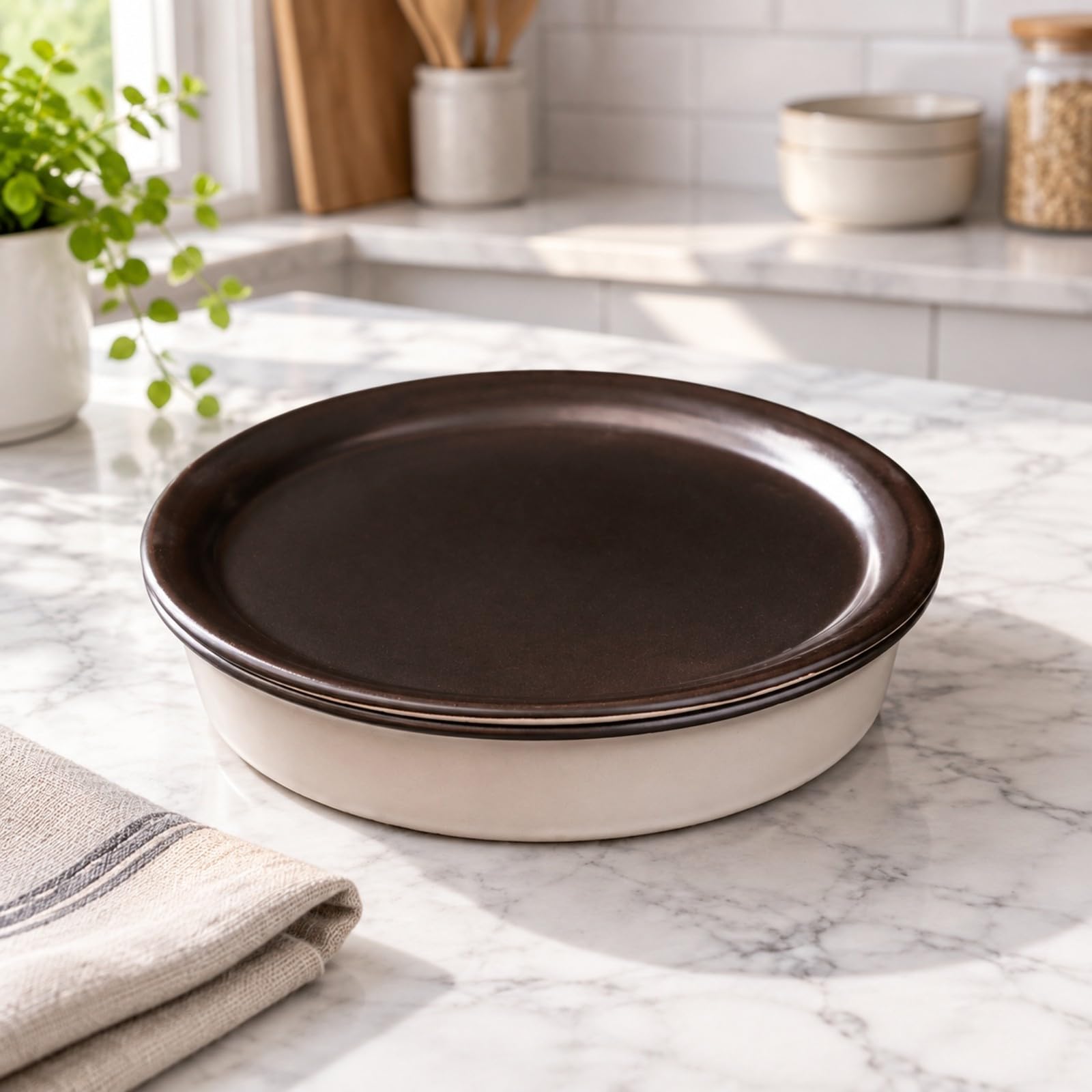 kowaku Pirofila Rotonda Bassa Resistente Alte Temperature Pirofila con Bordo Rialzato Superficie Opaca Teglia da in Ceramica per Domestica, L