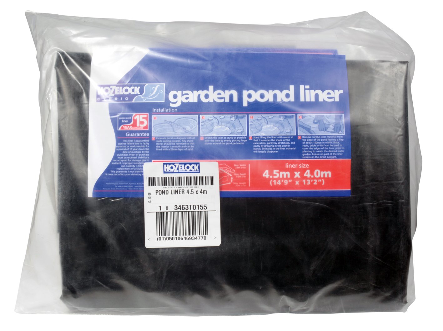 Bâche de Bassin Grand Format Hozelock Liner Piscine Koï Robuste 4,5x4m