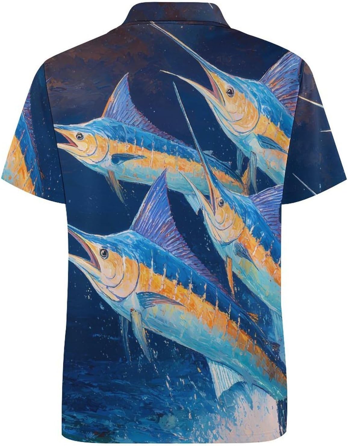 Marlin Fish Leap Out of Sea at Night Men's Polo Golf Shirts Collared T-Shirt