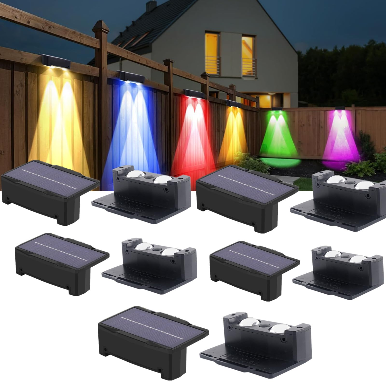 Solar Wandleuchte Aussen,10 Stück RGB Solarlampen für Außen Garten Dekoration,IP65 Wasserdicht 12 Leuchtmodi Solarleuchten Zaunbeleuchtung,Wandleuchte für Garten,Treppenleuchten,Terrasse,Pool