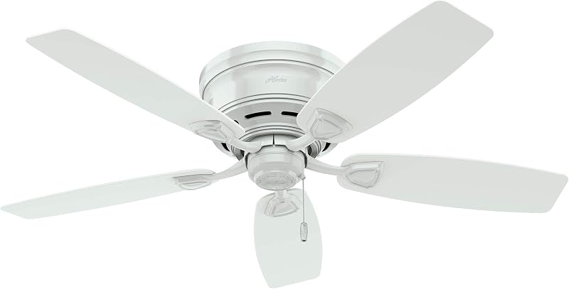 Sea Wind, Outdoor or Indoor, Ceiling Fan, No Light, 48 inch, White | Low Profile Flush Mount, Pull Chain, 5 Blades, For Living Room, Patio, Porch, Garage, 53119