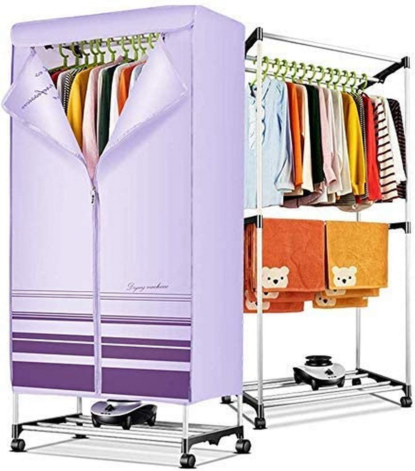 SOVORM SHKUU Portable Electric Clothes Dryer Drying Rack,Folding Warm Air Drying Wardrobe, 1000W 2 Tier Indoor Fast Air Dry Hot Clothing Heater Automatic Timer The New