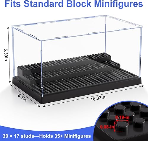 Miniatura 3 de Paquete de 2 minifiguras para bloques de figuras de acción, caja de exhibición de acrílico transparente a prueba de polvo con 3 escalones móviles,
