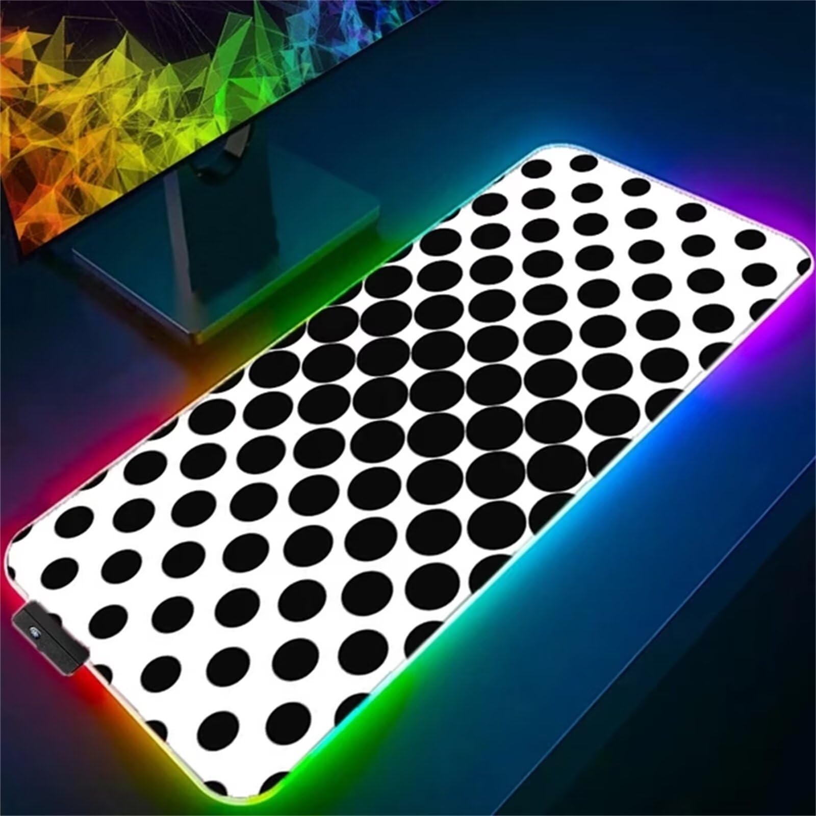 Tappetino per Mouse RGB Punti Neri Grande Tappetino per Mouse da Gioco LED con 14 Modalità di Illuminazione Tappetino Antiscivolo per Laptop Ufficio e Scrivania 900x400x4mm