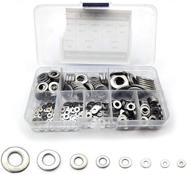 Flat Washer, Assorted Metal Washers, Washers Stainless Steel, Round Seal Washer Spacer, Sealing Gasket Washers Kit for Home, Automotive, Shop, Factories Repair - M2 M2.5 M3 M4 M5 M6 M8 M10/360 Pcs