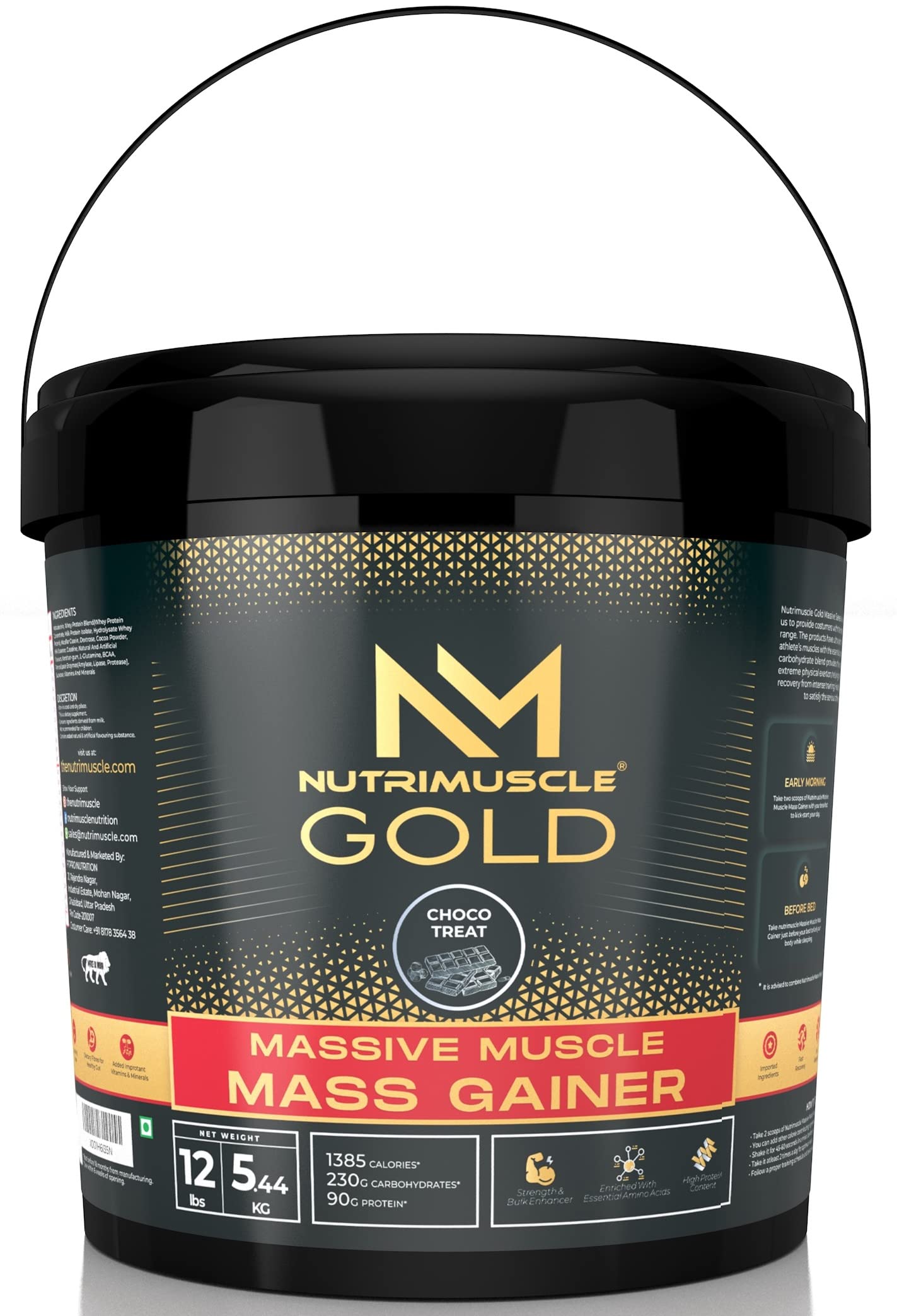 Massive GOLD Muscle Mass Gainer - 12 Lbs - 5.44 Kgs Choco Treat | Contains Complex Carbohydrates, BCAA, Digestive Enzymes & Essential Vitamins & Minerals | MADE IN INDIA