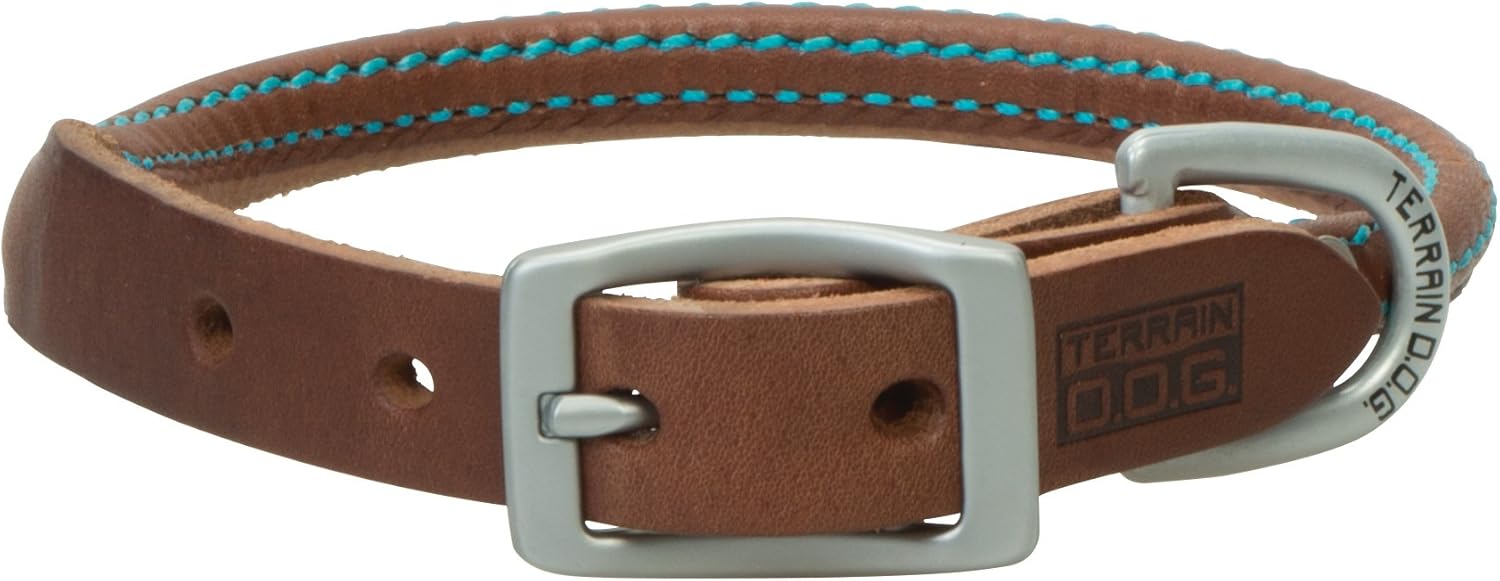 Terrain D.O.G. Harness Leather Rolled Dog Collar Russet 21" (19 - 22 in., 1 in. width)