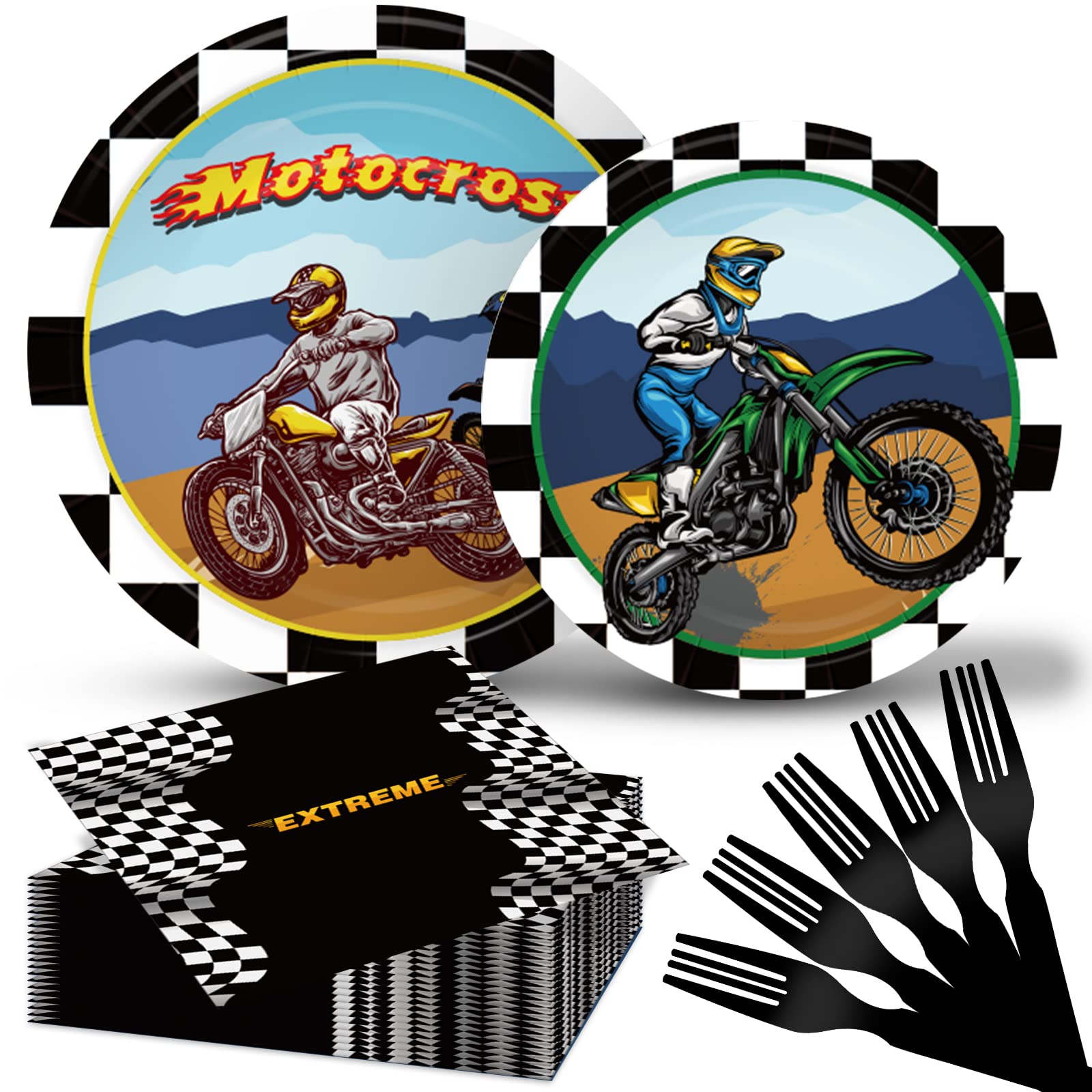 Horchen 98Pcs Dirt Bike Party Plates Birthday Decorations for boys