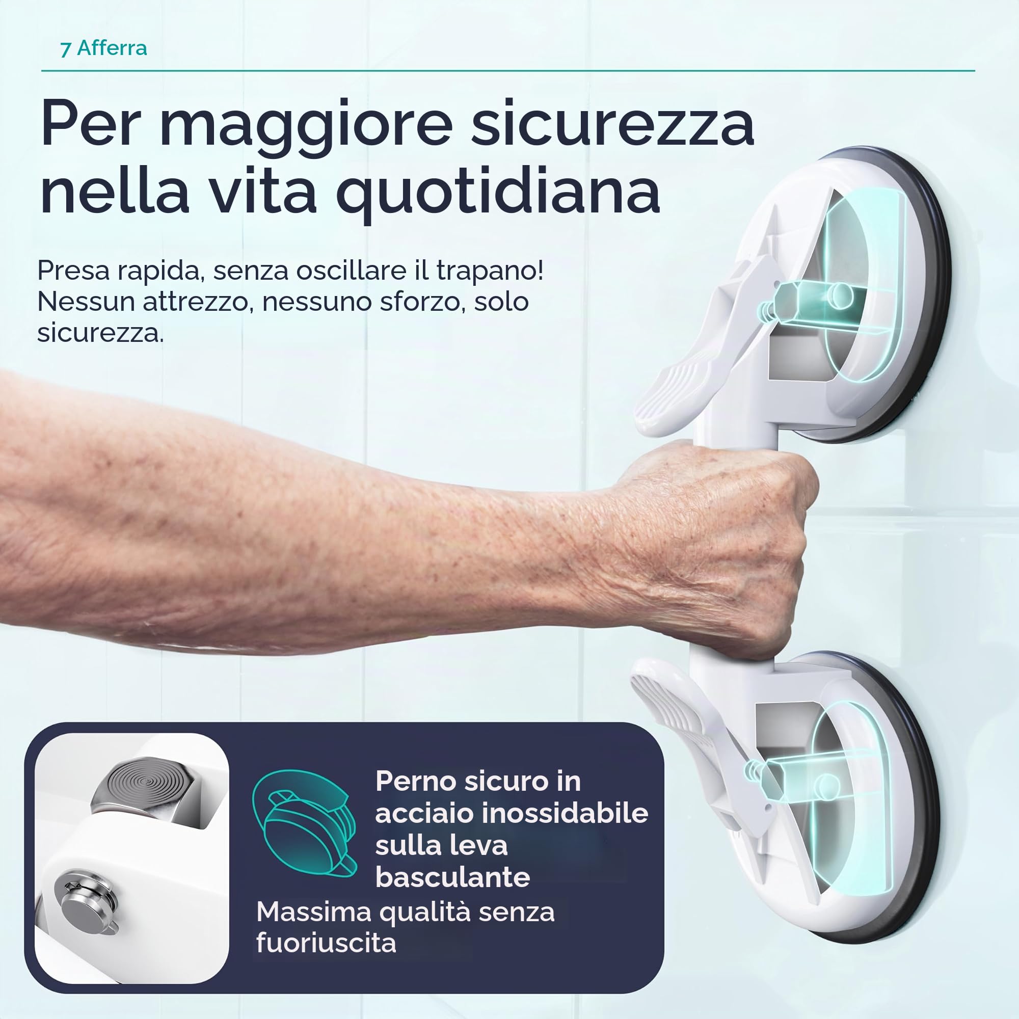 RONNELL – Maniglie per anziani – Mega forte tenuta – Maniglia doccia – Facile da applicare senza forare, maniglia doccia con ventosa, manico a ventosa per bagno