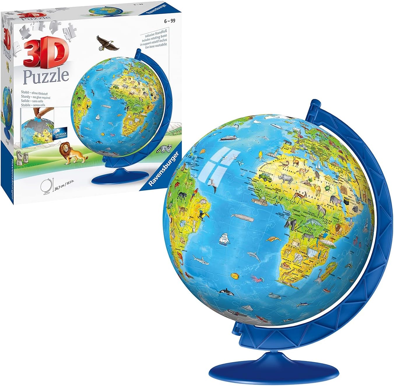 Ravensburger Children's World Globe 3D Jigsaw Puzzle for Kids age 6 Years Up - 180 Pieces - No Glue Required - Educational Gifts for Children