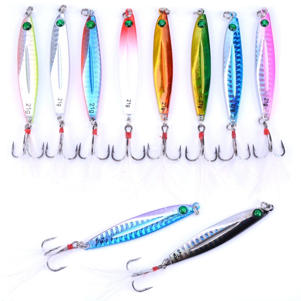 Aorace 10pcs/Lot Salzwasser -Fischen Casting Metall Jig 40g Shore und Boots rüttelnde Köder Locken Blei-Fische mit Feder 8.7cm/40g