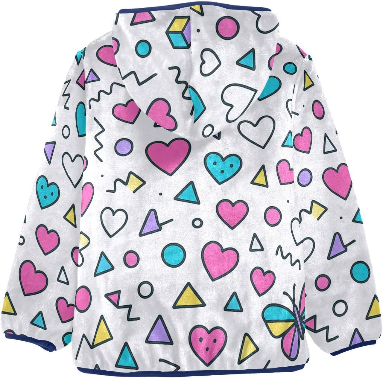 Cartoon Geometric Shapes Toddler Fleece Jacket Children Winter Coat Navy Blue Baby Zipper Hoodie