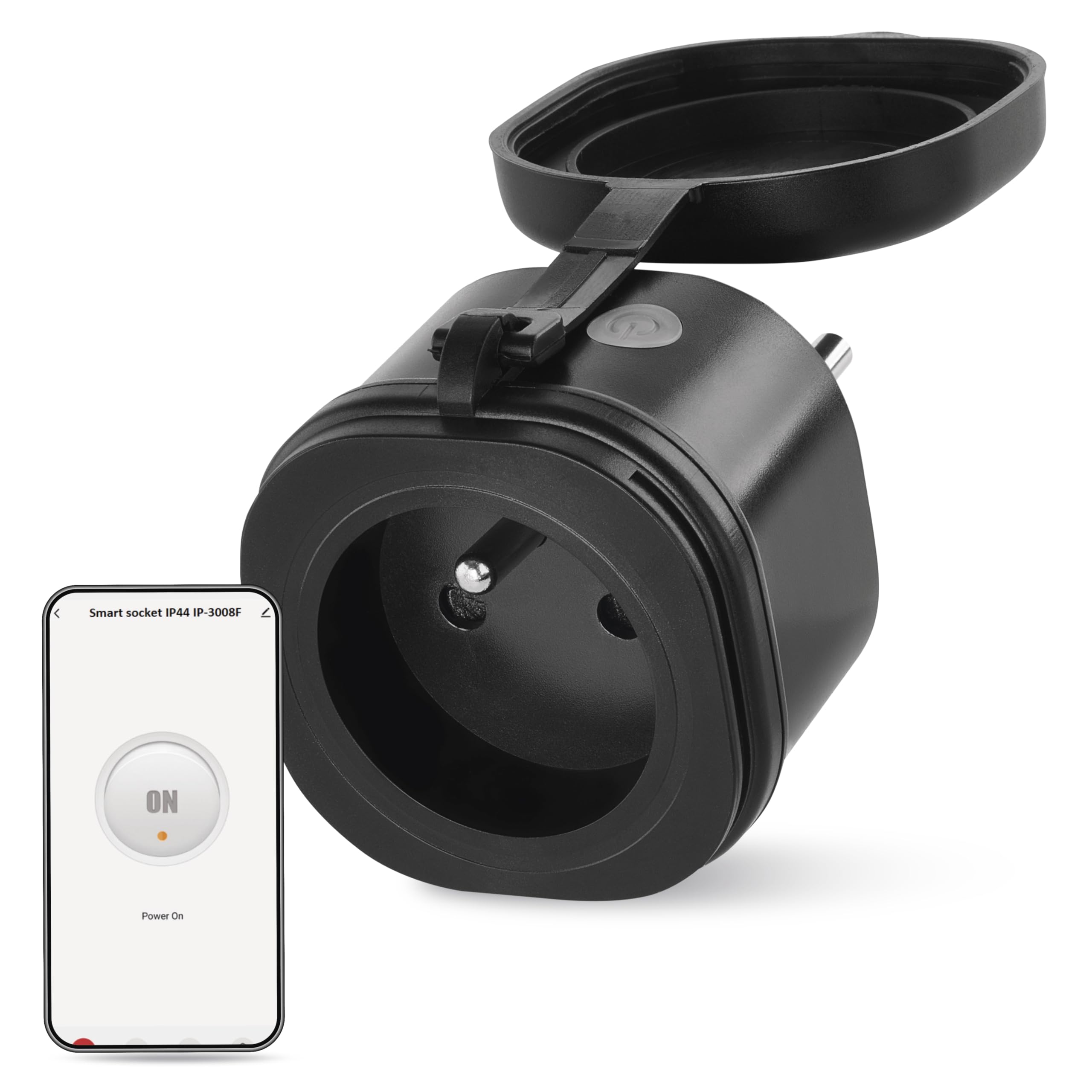 EMOS GoSmart ZigBee prise extérieure 16A, 2,4 GHz, minuterie et compteur, IP44, commande manuelle ou via Smart-App, compatible Alexa/Google Assistant, couleur noire