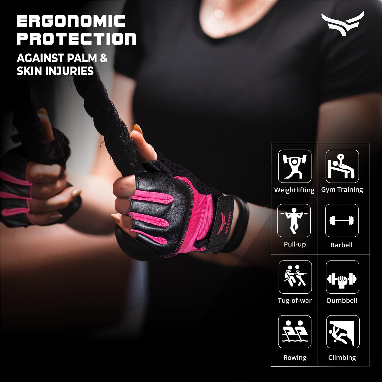 XTRIM Starlet Gym Gloves for Women with Wrist Support, Pullers, Quick and Easy Workout for Women, Weightlifting Gloves for Gym Workout and Training Exercise (Pink) - Image 8 thumbnail