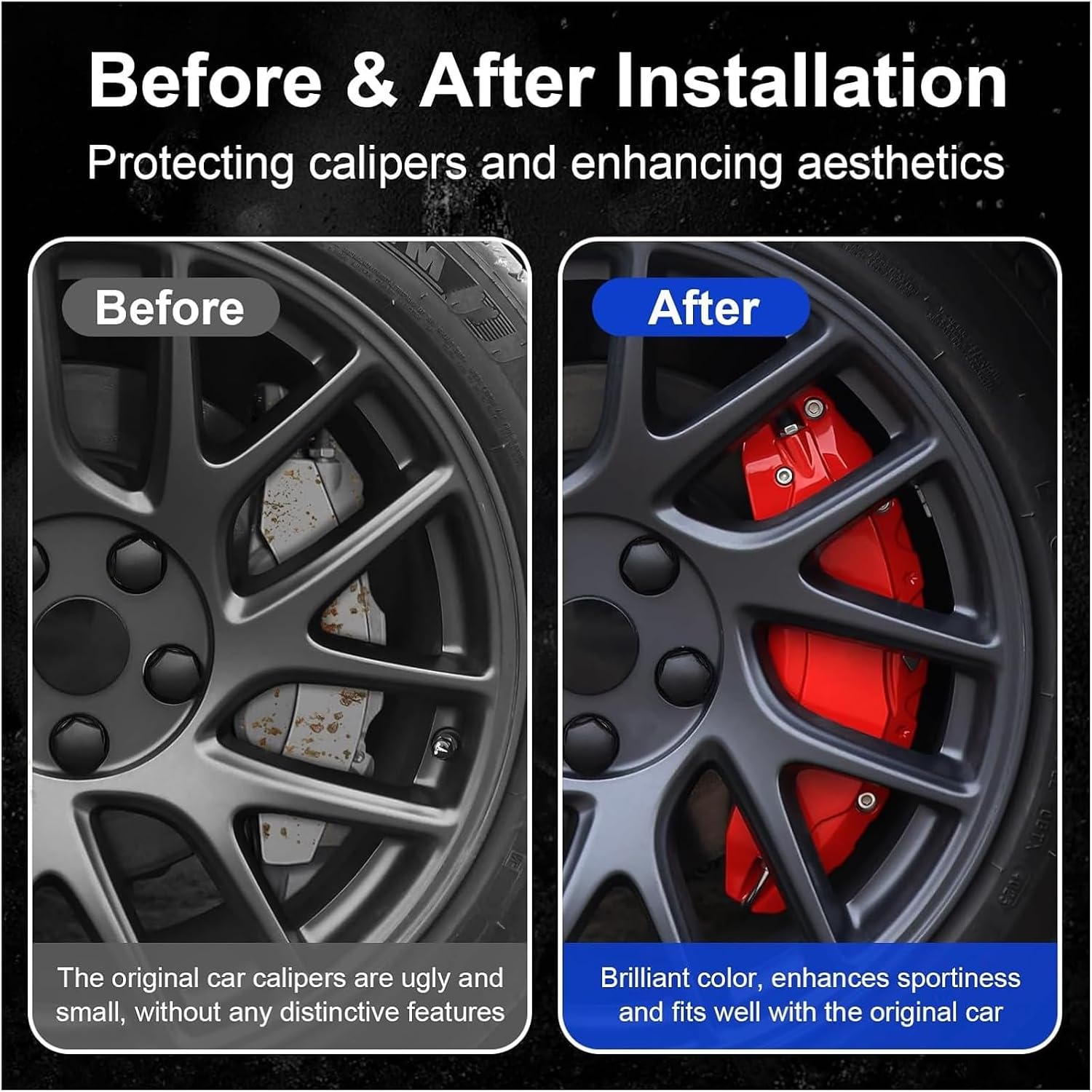 Brake Caliper Covers Set Of 4 With Decals，Compatible For Tesla Model Y Juniper 2025 2026 (not For The Model Y 2019-2024)(Red)