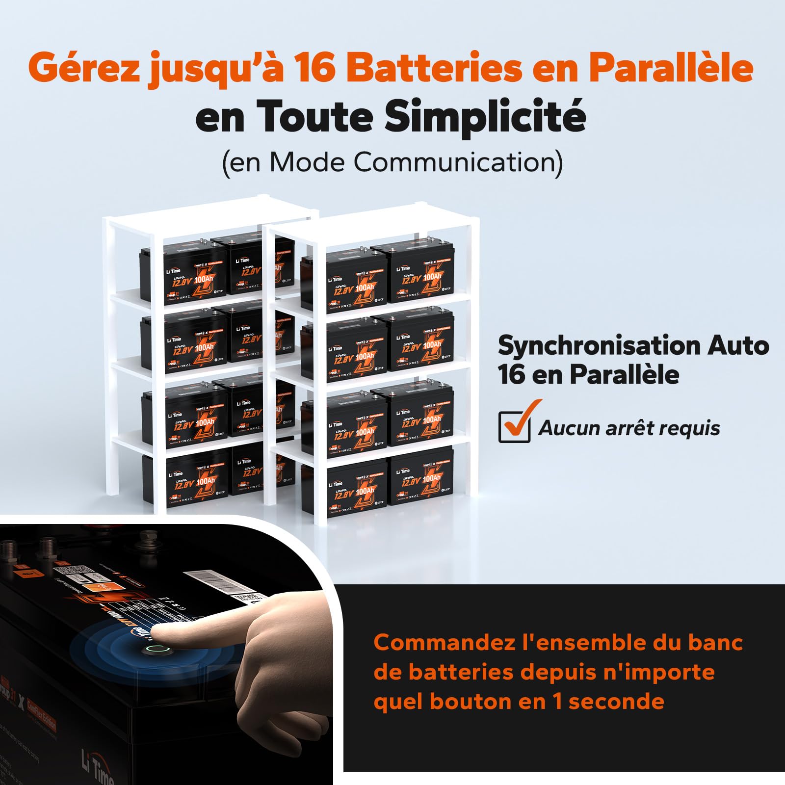 LiTime Batterie Lithium LiFePO4 12V 100Ah Bluetooth Compatible avec Victron Système pour Camping-Car, Communication CAN/RS485, 4000-15000 Cycles Profonds, Parfait pour Système Solaire, Hors Réseau