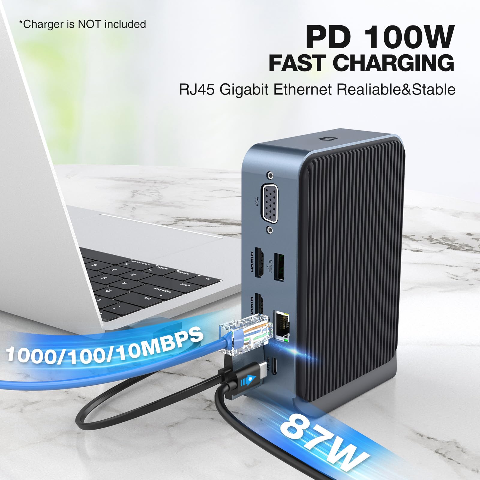 Docking Station 15 in 1 USB C Dock per MacBook Pro/Air, Multiport Hub Triple Monitor tramite VGA/2 HDMI, 100 W PD Laptop Dock per HP, Dell (USB-A/C 3.0 5 GBPS, RJ45 Ethernet, Audio & Mic, SD/TF)