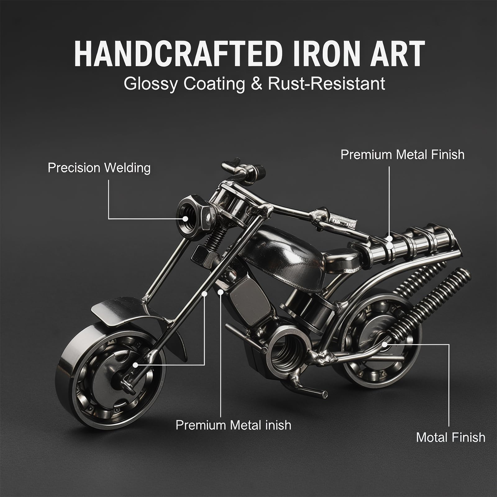Modèle de Moto, Ferro Moto Modello, Modello di Motocicletta in Ferro Creativo Retrò, per Oggetti di Scena Fotografici, Collezione D'arte, Decorazione Desktop (Argento)