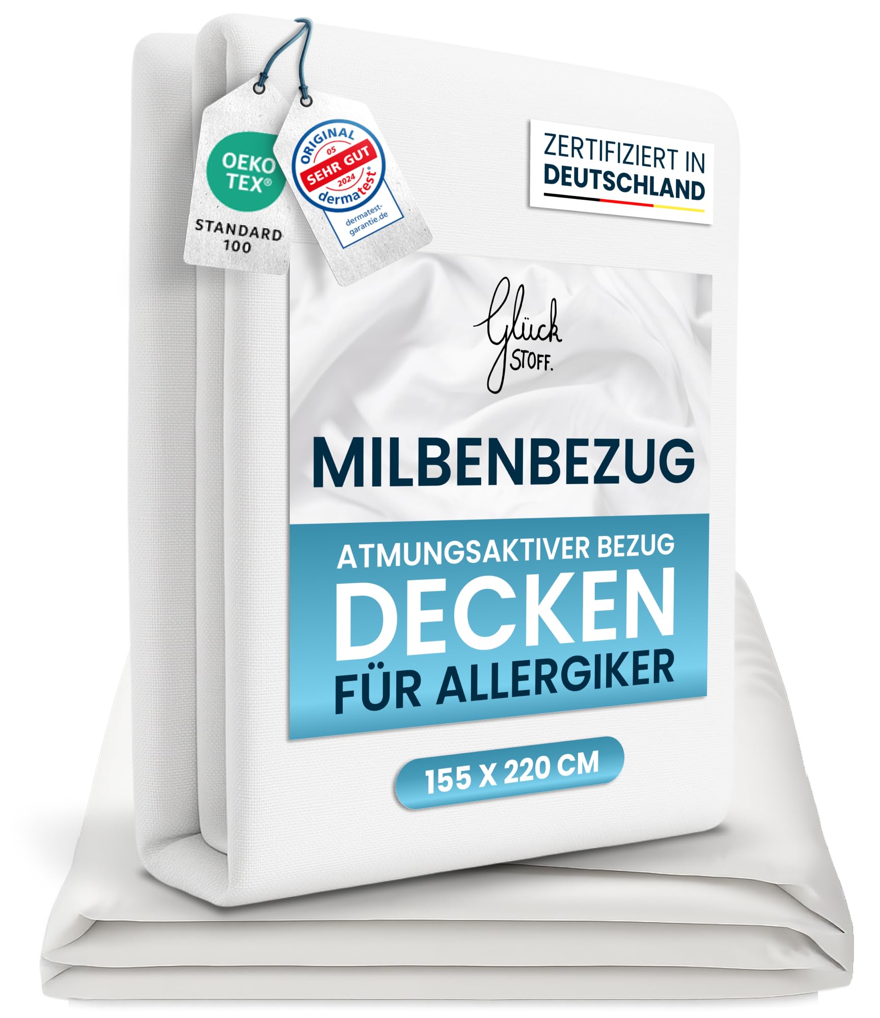 Glückstoff® Milbenbezug Bettdecke 155x220 [Zertifiziert IN Deutschland] - Allergie Bettwäsche Anti Milben - Allergiker-Bettwäsche - Anti Milben Bettbezug Encasing Deckenbezug - Milbenschutzbezug