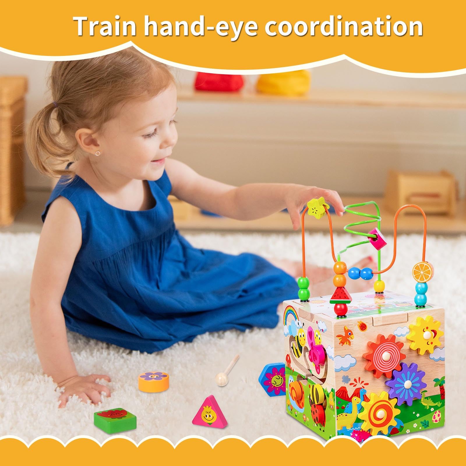 KUKUTrue® Montessori Toy 1 2 3 Years, Toys for 1 Year Old Boys, Educational Toys for 1 Year Old, Wooden Activity Cube - Image 2