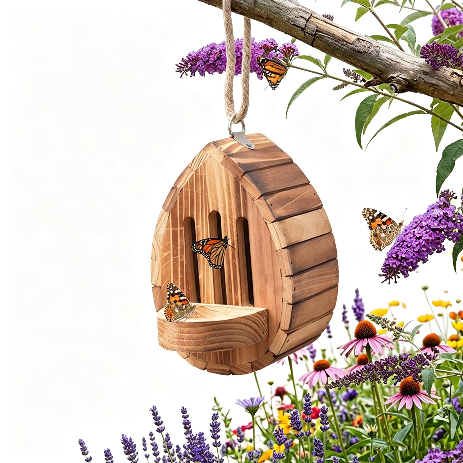 Maison pour papillons contre intempéries - Abri en bois avec corde