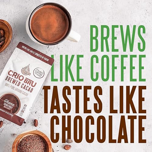 Miniatura 3 de Crio Bru Chocolate doble tostado ligero de cacao preparado  Bebida natural saludable alternativa al café  Granos de cacao molido 100% puro  99.99%
