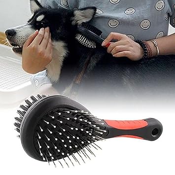 Pet Needs Double Sided Bristle Pin Dog Grooming Brush-Medium - 8 inch-Black Orange