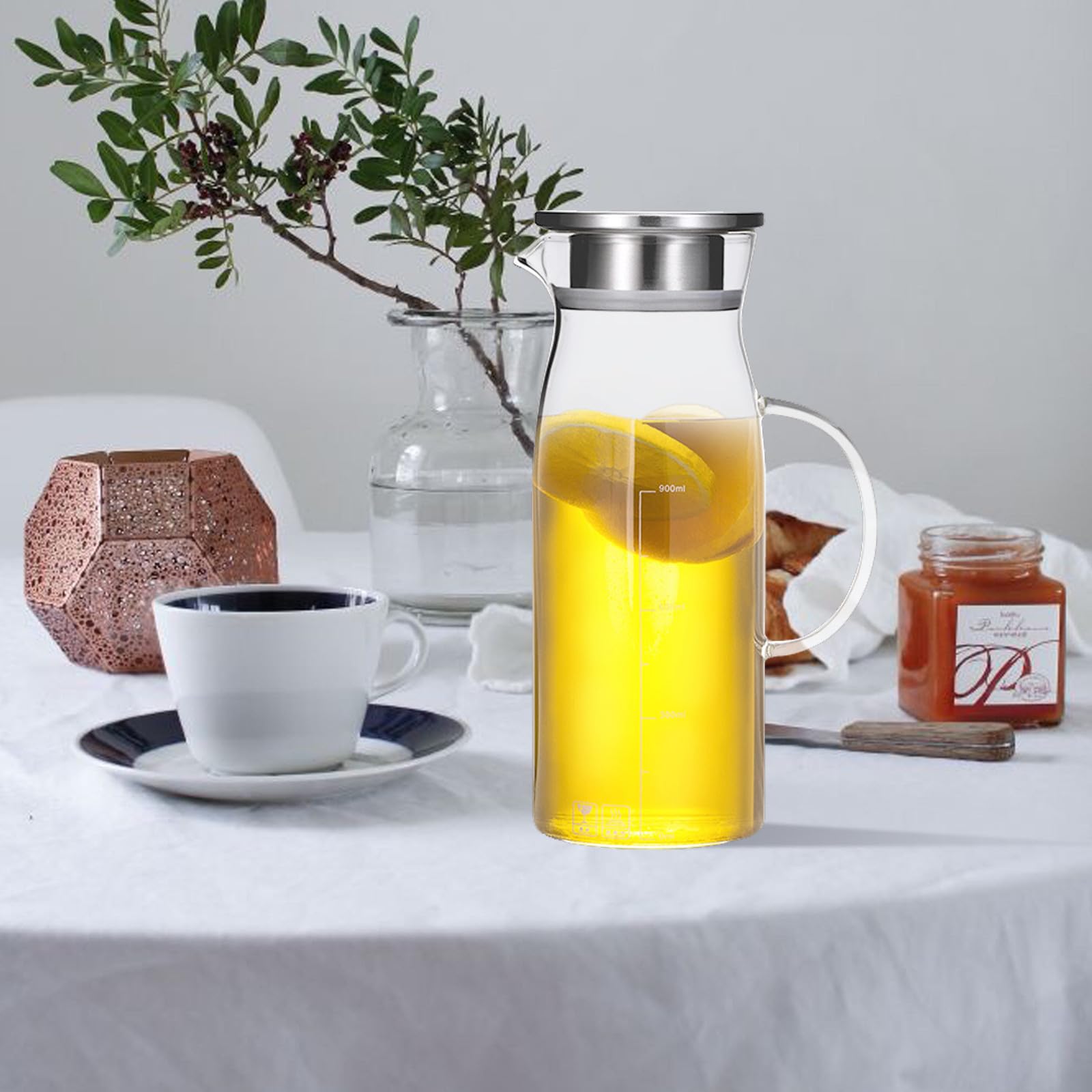 Jarra de Agua de Vidrio 1200ml Acero Inoxidable Resistente | Capacidad Grande, Apta para Té Caliente, Diseño Simple y Práctico, Uso para Leche y Bebidas Refrescantes