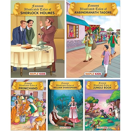 Famous Writers (Set of 5 Books) - Sherlock Holmes, Rabindranath Tagore, Premchand, William Shakespeare, Jungle Book [Paperback] Maple Press