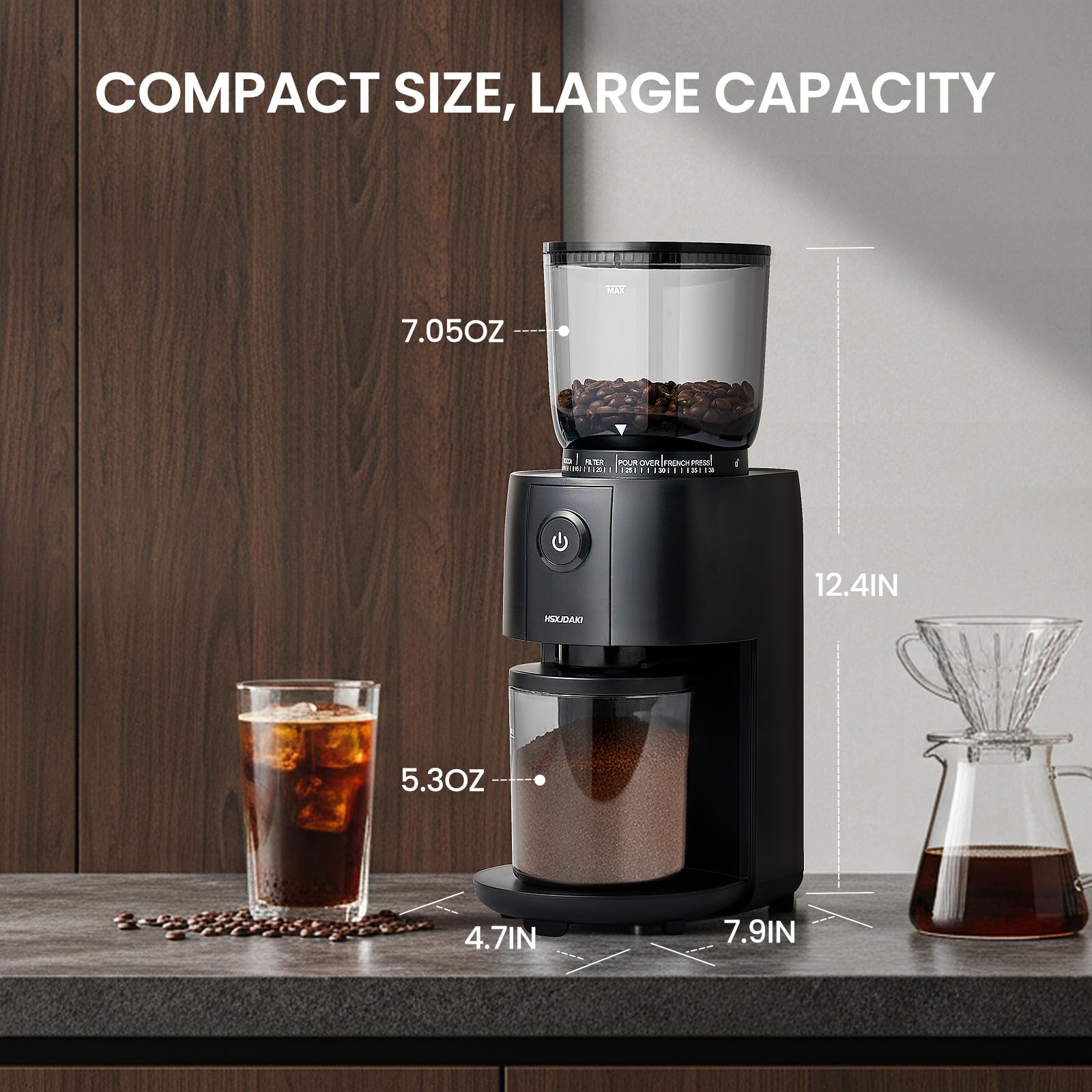 Coffee Grinder, Electric Burr Coffee Grinder with Conical Burr, Coffee Bean Grinder Electric with 38 Grind Settings for Espresso & French Press, Black